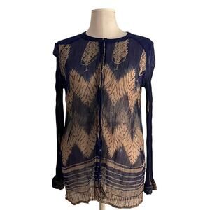 Women’s Lucky Brand Navy and Beige Sheer Blouse | Size S